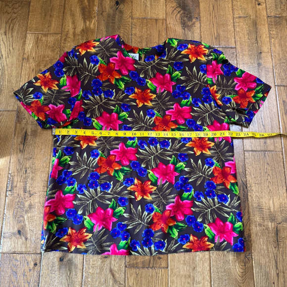 VTG Silks By Joan Leslie Blazer & Shirt Green Floral 100% Silk Womens Size 16/18 - Picture 12 of 14